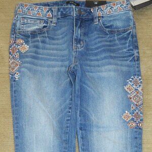 New Miss Me 26 Skinny Jeans Mid Rise Embroidery